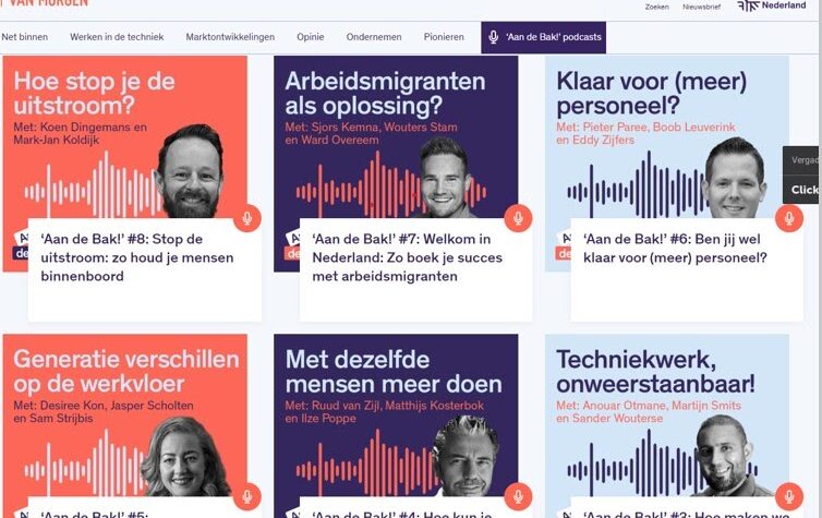 Screenshot van enkele podcastafleveringen 'Aan de bak'